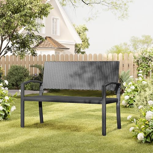 Yaheetech Gartenbank Polyrattan 2-Sitzer Sitzbank Wetterfest, Rattan Gartenmöbel Bank Parkbank Terrassenbank mit Rückenlehne & Armlehnen für Outdoor Garten Balkon Terrasse, 121,5×62×89 cm, Schwarz