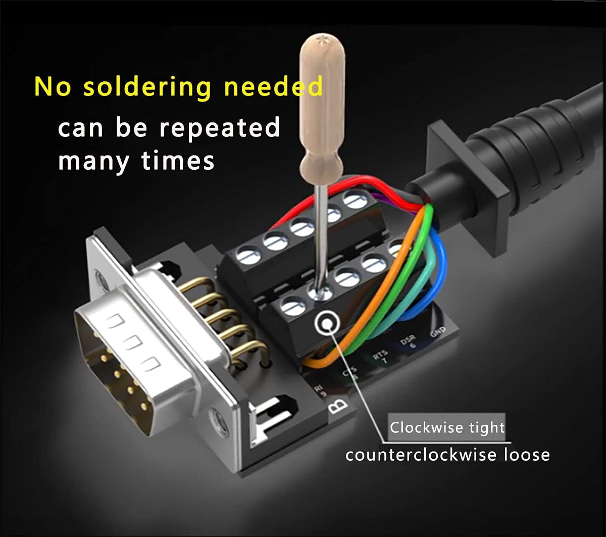 5Packs DB9 Breakout Female D-SUB 9-pin RS232 RS485 Serial Adapter to Terminal Connector Signal Module with Bolts Nuts and Screwdriver