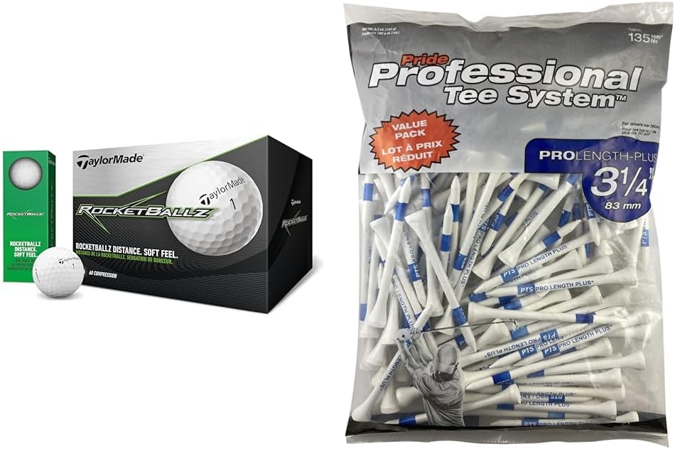 TaylorMade Golf Rocketballz 36 Ball Pack & Pride Professional Tee System, 3-1/4 inch ProLength Plus Tee, 135 Count, White