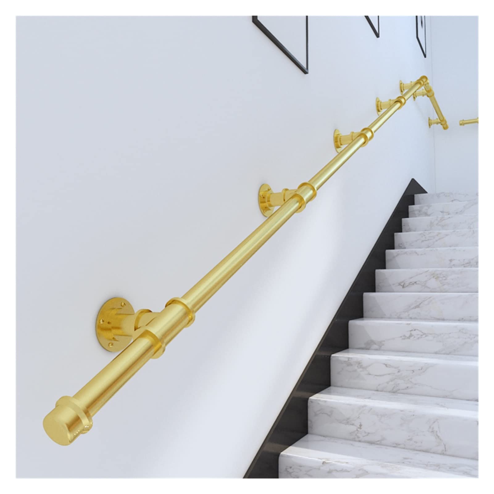 Meiiron Staircase Handrail, Segmented Installation, Wall Mount Industrial Loft Round Iron Pipe Banister Metal Grab Bar Hand Railing Indoor Hand Rail - 1ft-20ft (Color : Gold, Size : 610cm(20ft))