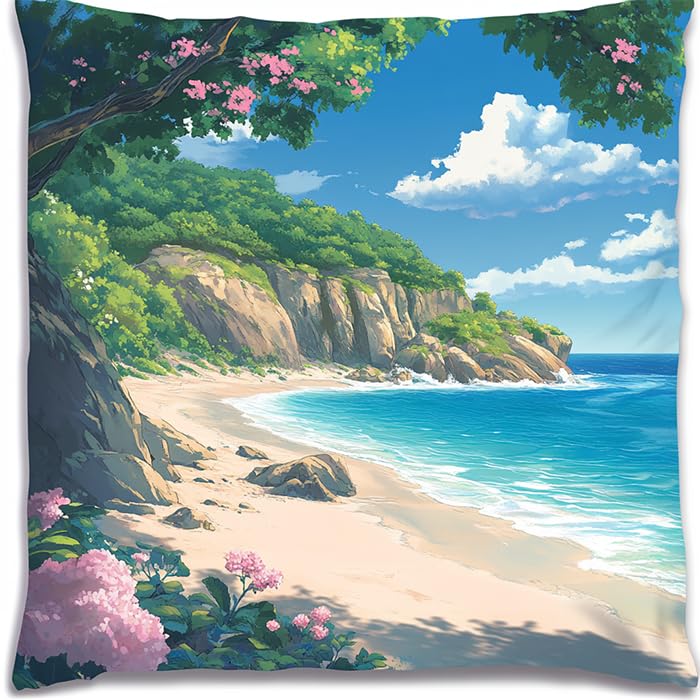 Kit point de croix débutant oreiller toile imprimée paysage côtier coton 45x45