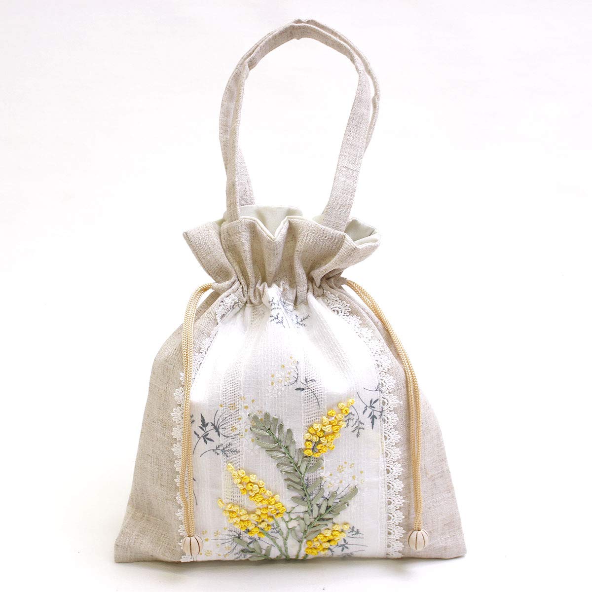 Amazon.co.jp: 巾着バッグ ミモザ mimoza 約25x29cm バッグ リボン刺繍