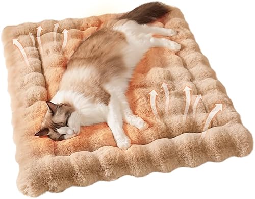 Miniatura 18 de Cama autocalentable para gatos, alfombrilla de felpa de piel sintética para mascotas con parte inferior antideslizante, almohadilla térmica ultra