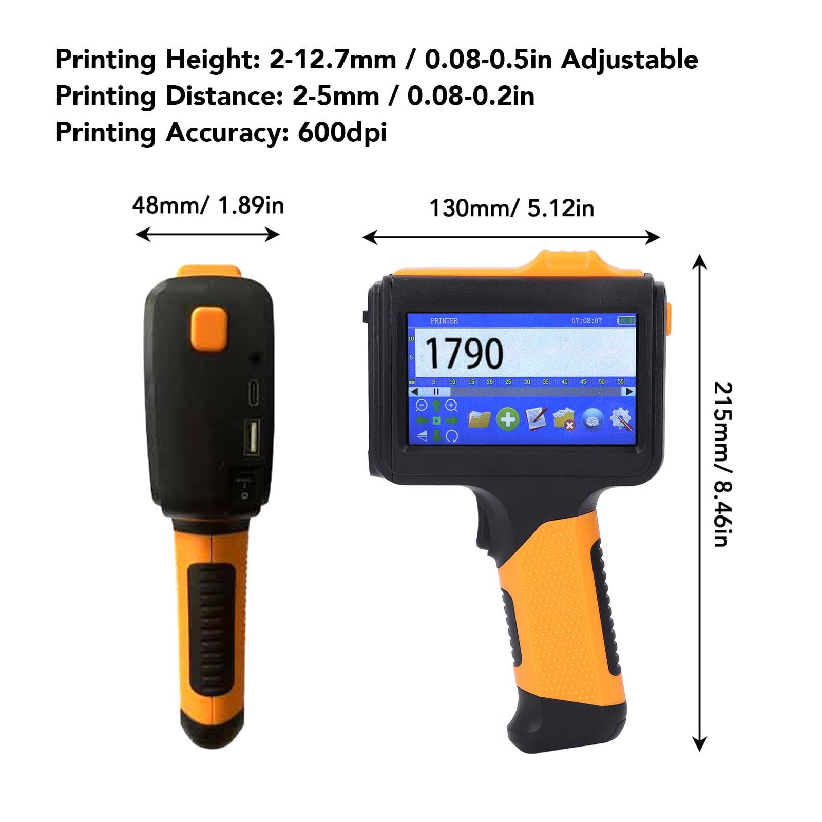 Impresora de Inyección de Tinta Portátil, Conexión BT, Impresión de 600 PPP, Ajuste de de 2 a 12,7 Mm, para Producción y Embalaje Personalizados (Enchufe de la UE)