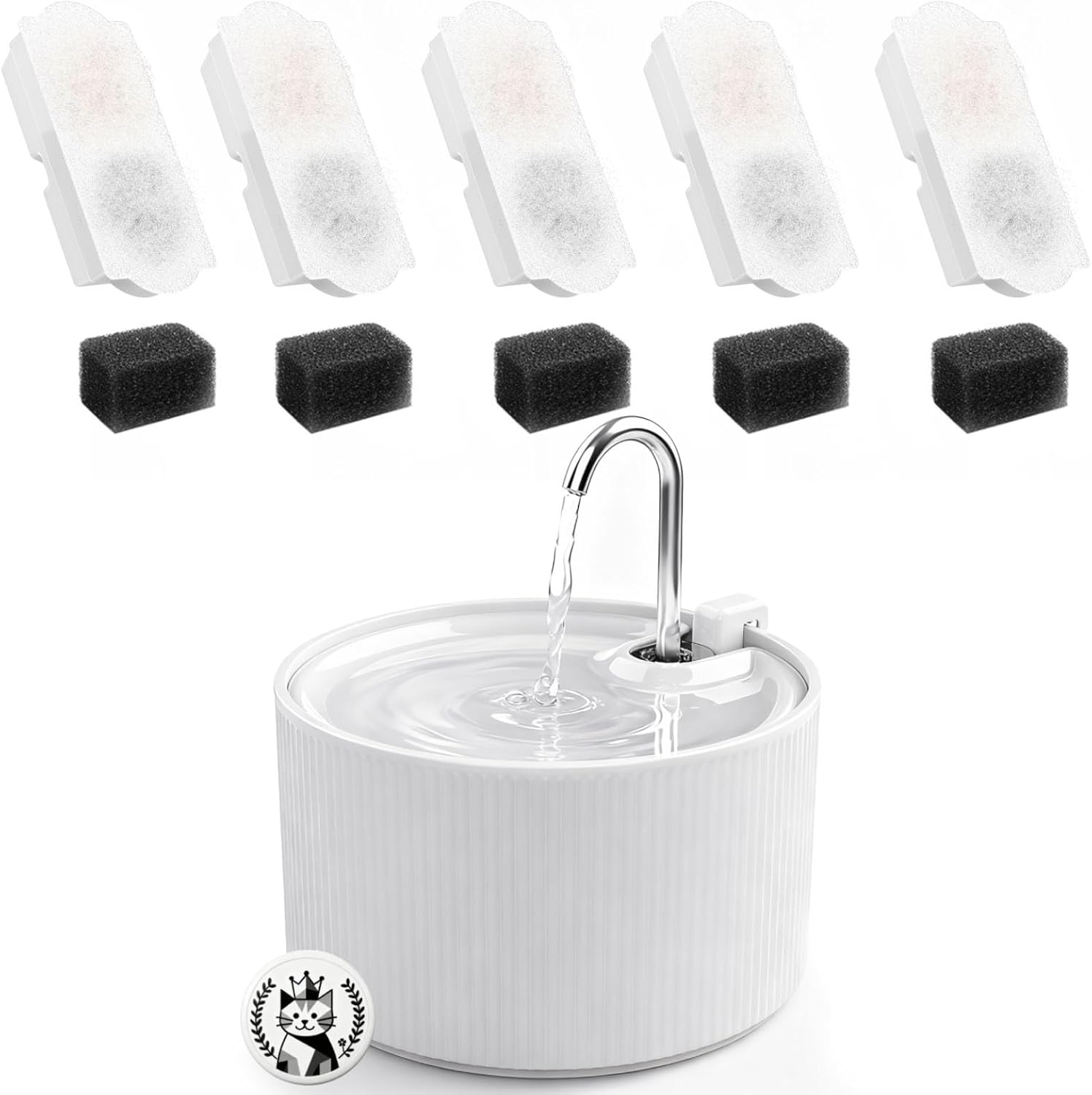 Ceramic Cat Water Fountain, 2.2L/74oz Cat Fountains for Drinking Indoor, Pet Water Fountain with Ultra-Quiet Pump