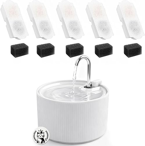 Miniatura 8 de Fuente de agua de cerámica para gatos, fuentes para gatos de 2.2L/74 onzas para beber en interiores, fuente de agua para mascotas con bomba ultra