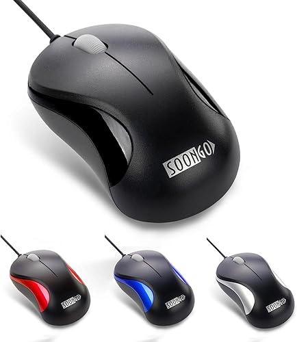 SOON GO Ratón para laptop, mini USB con cable para computadora, para oficina, negocios, laptop, MacBook, escritorio, Chromebook, PC, mouse negro
