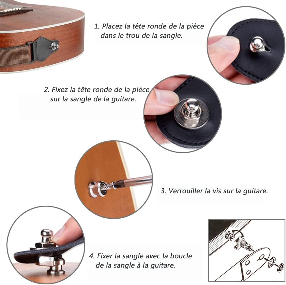 Treki 4PCS Boutons De Sangle Guitare Verrouillage Métal - Strap Locks Pour Guitare Électrique Acoustique Basse