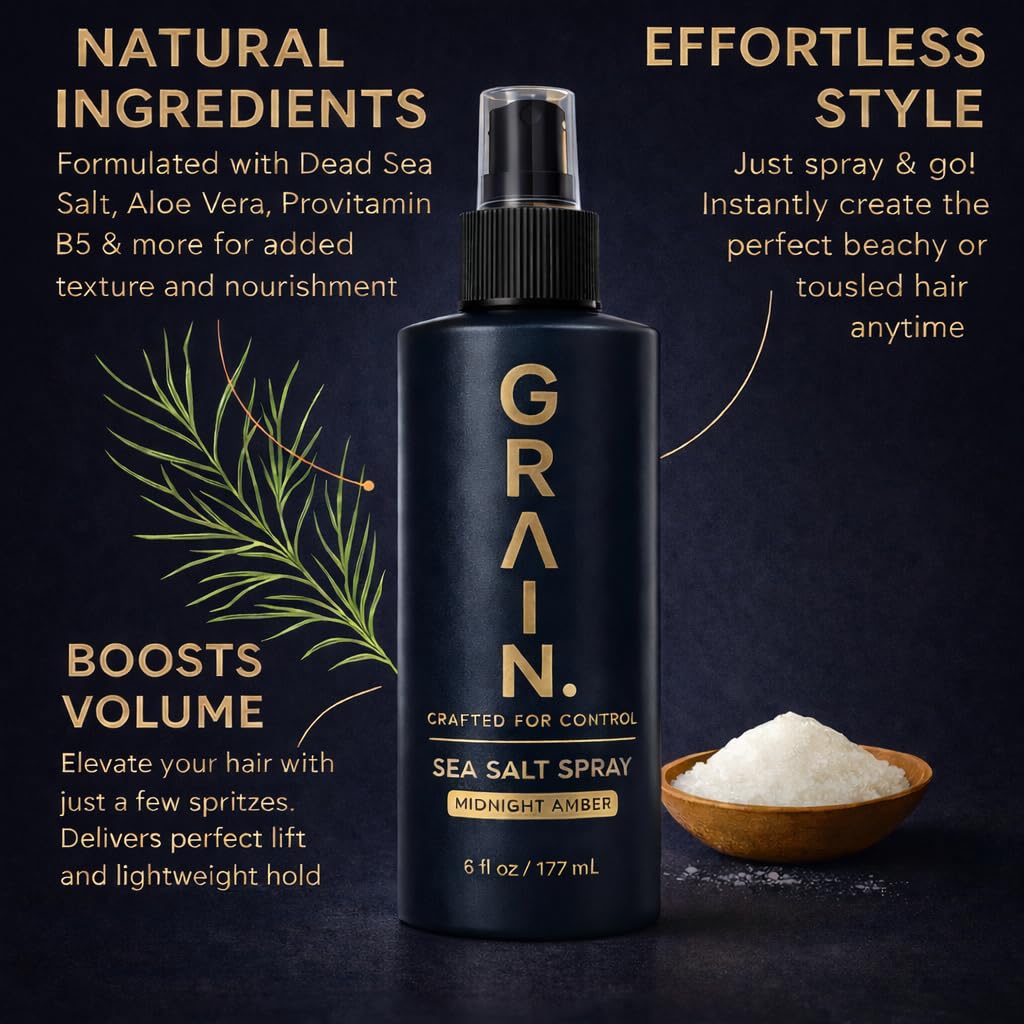 Grain Sea Salt Spray for Men | Texturizing and Volumizing Sea Salt Spray for Hair | Lightweight Volume Mist | Natural Texture | Flexible Hold | Unique Product Formula For all Hair Types | 6floz/177mL - Image 8