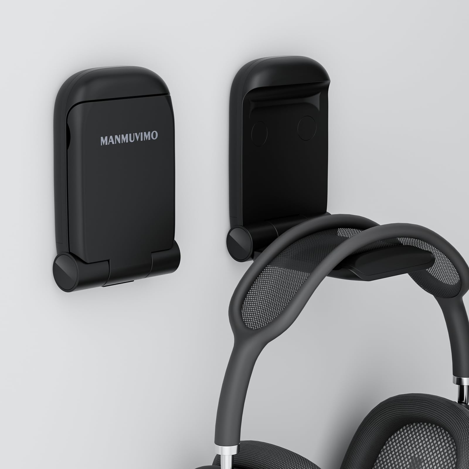 MAMUVIMO Headphone Stand, Headset Stand Foldable ＆ Sticky, Headphone Holder Hook Mount with Non-Slip Silicone, Adhesive Earphone Desk Hanger Clip Space-Saving for Airpods Max, All Earphones- Black