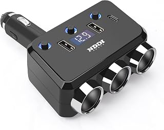 Cigarette Lighter Splitter, 12V/24V Vehicles Adapter Charger | Quick Charger For Cigarette Lighter Adapter With QC 3.0A Dual USB and PD Type-C, Led Voltage Display And Independent Switch