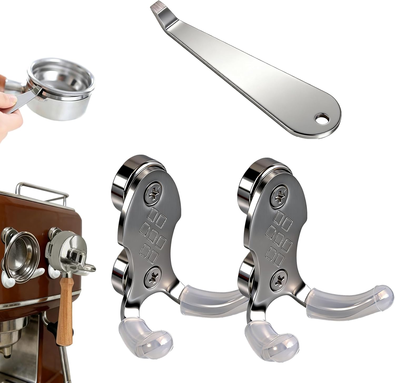 2 Pack Stainless Steel Magnetic Portafilter & Tamper Holder | Espresso Organizer with Basket Removal Tool | No Adhesive Metal Mount | Fits 51-58mm Compatible with Ninja Luxe Cafe, Coffee Machine