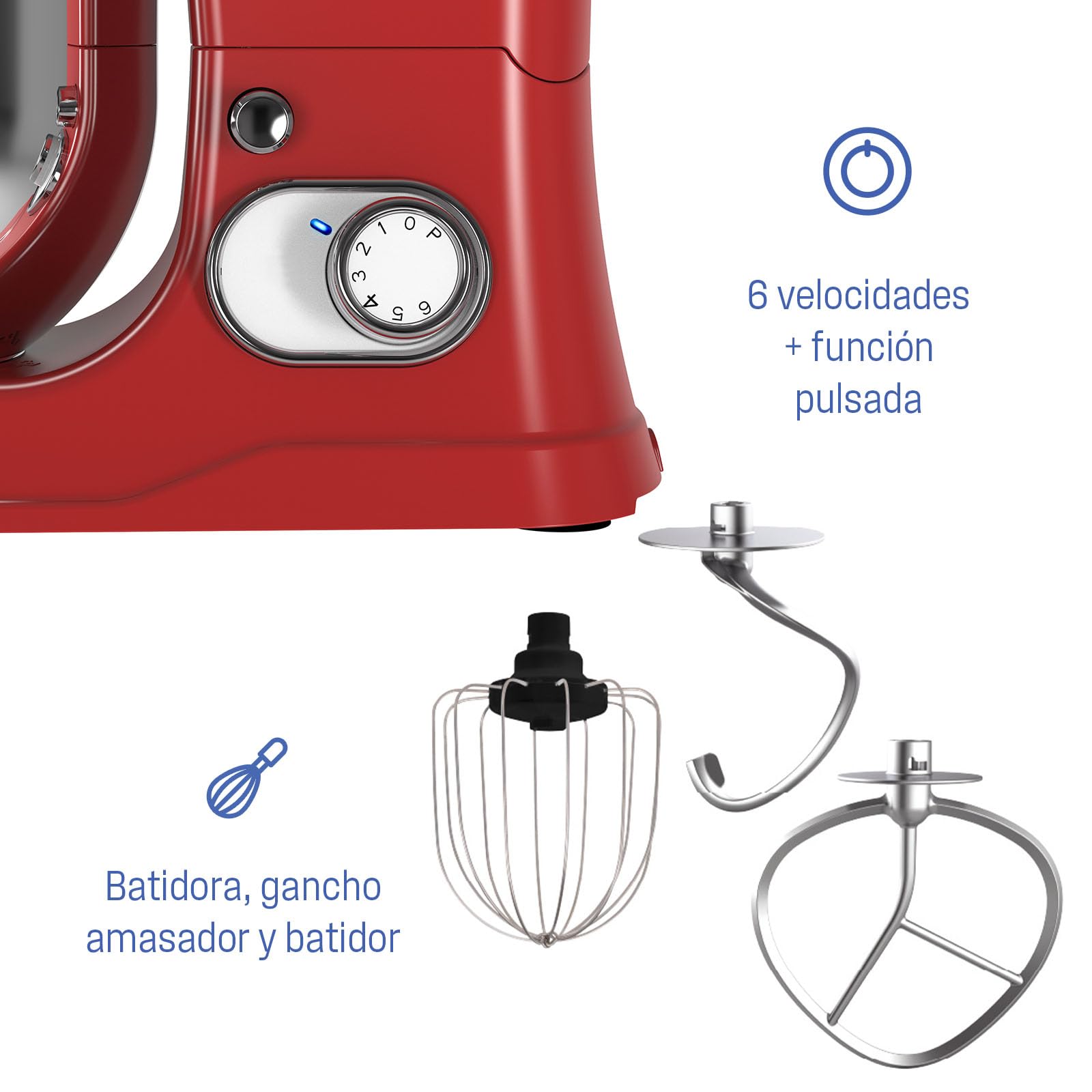 Westinghouse Batidora de pie Retro - 1200W - Tazón de cocina 5L - Robot de cocina - Batidora de cocina - Procesador de alimentos - Rojo