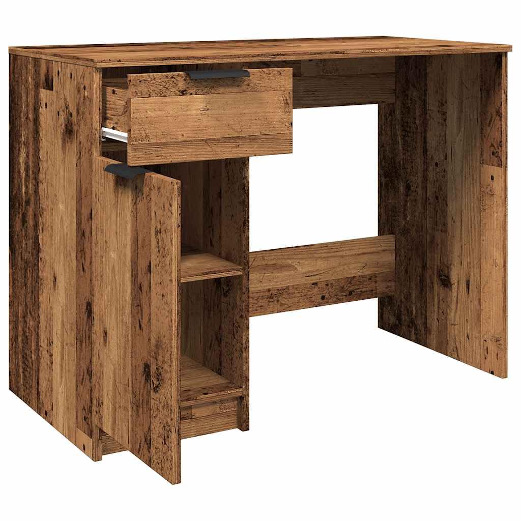 Schreibtisch Altholz-Optik 100x50x75 cm Holzwerkstoff mit Schublade und Fächern für Büroorganisation, minimalistisches Design, robust und stabil mit Wandhalterung