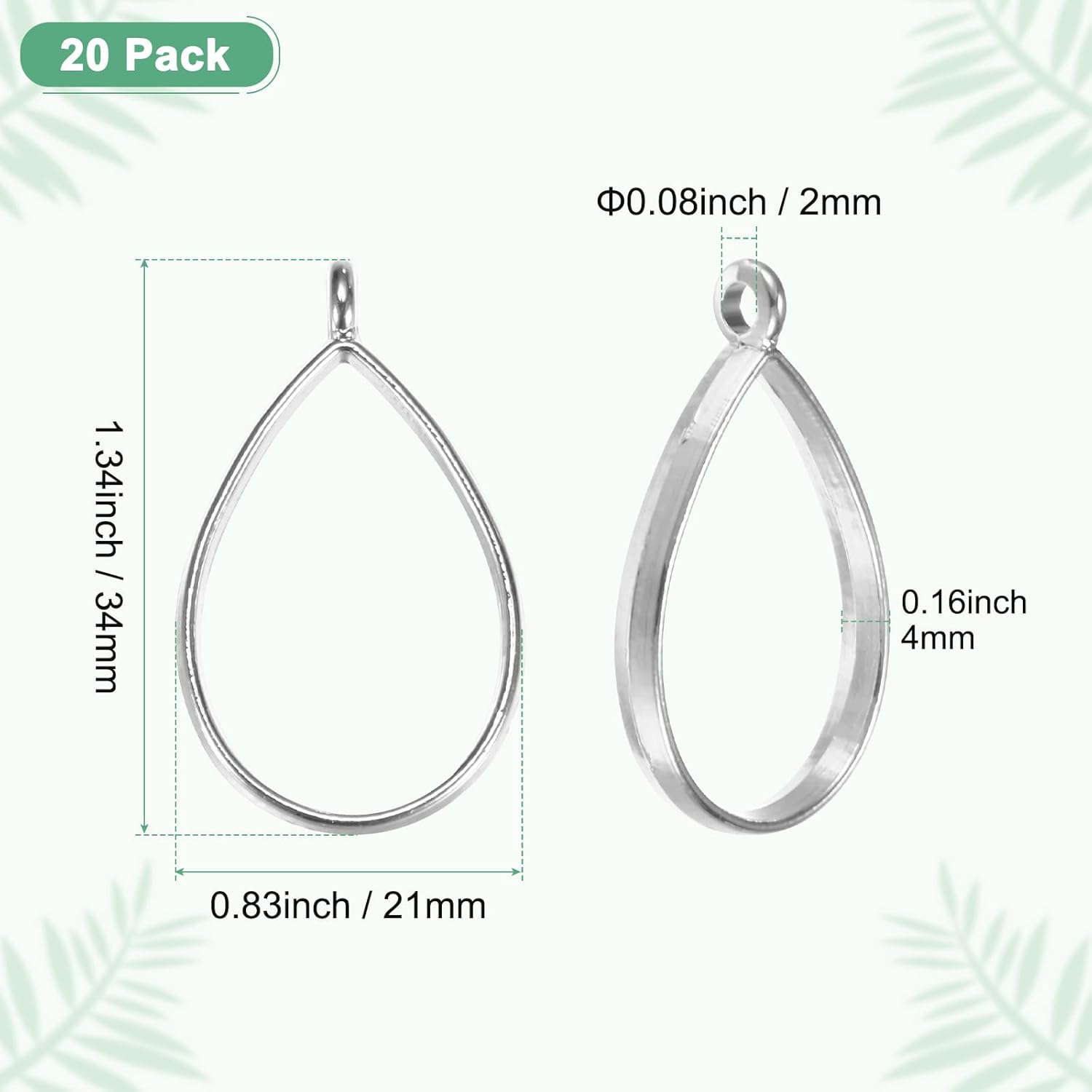 20-Pack Open Bezels for Resin, Teardrop Shape Open Back Bezel Pendants for Resin Jewelry Making/DIY Earrings Necklace, Alloy Hollow Frame Pendants [Silver Tone] - Image 3
