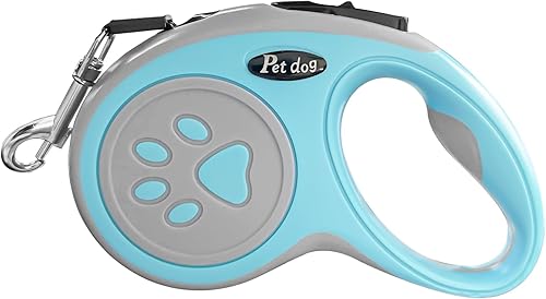 Correa retráctil para perro de 16 pies, correa de nailon resistente con botón de bloqueo rápido para perros pequeños y medianos (azul)