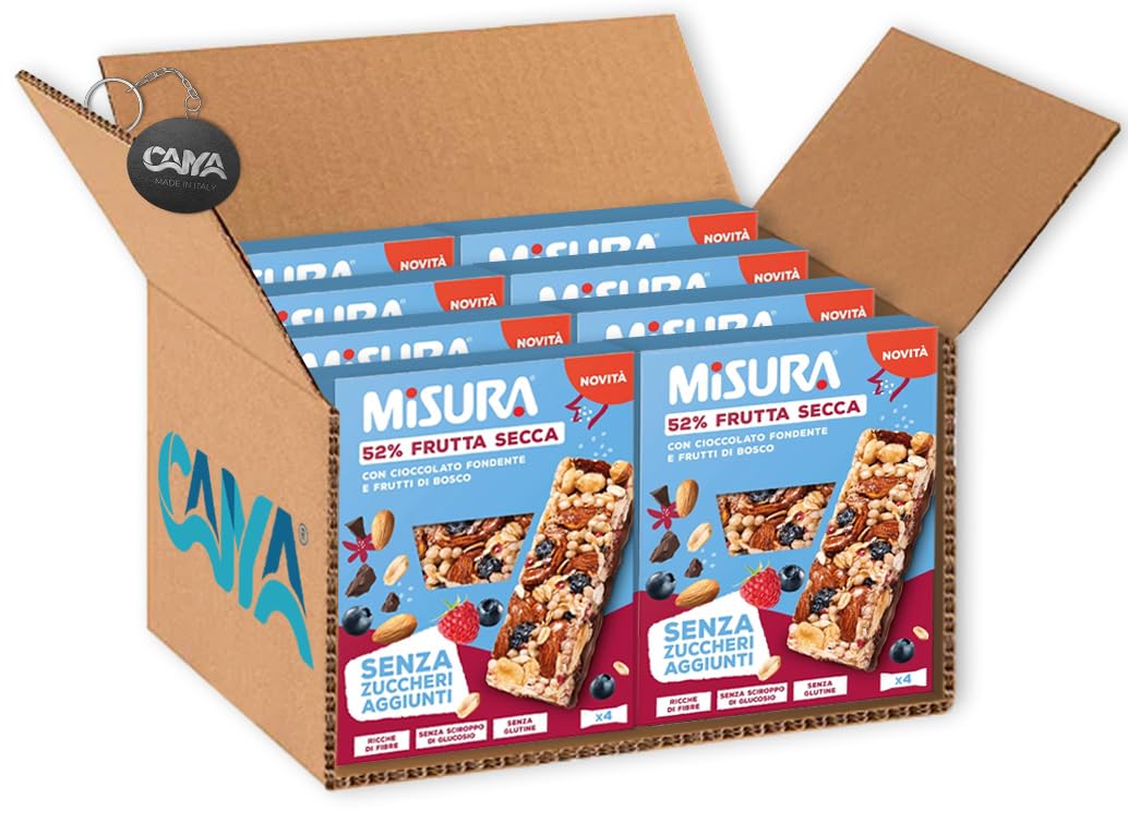 Misura Barrette con Frutta Secca Mandorle, Arachidi, Cioccolato Fondente e Frutti di Bosco Senza Zuccheri Aggiunti 120g - Novità 2024 [CAIYA® BOX da 8 Confezioni]