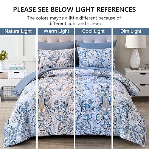 50% Off Drucon Blue Paisley Comforter Set Queen, 7-Piece Bedding