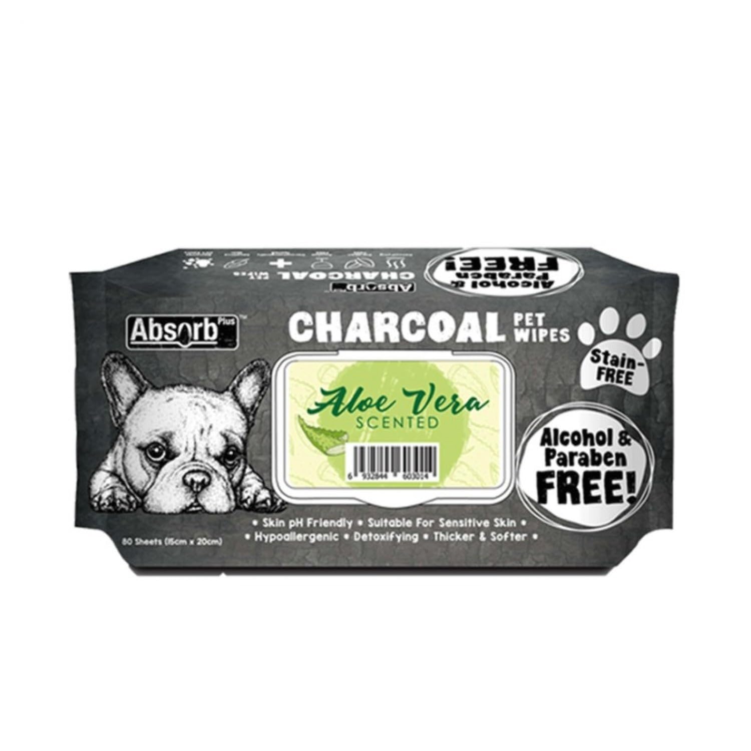 Absorb Plus Charcoal Pet Wipes Aloe Vera Scented 80pcs