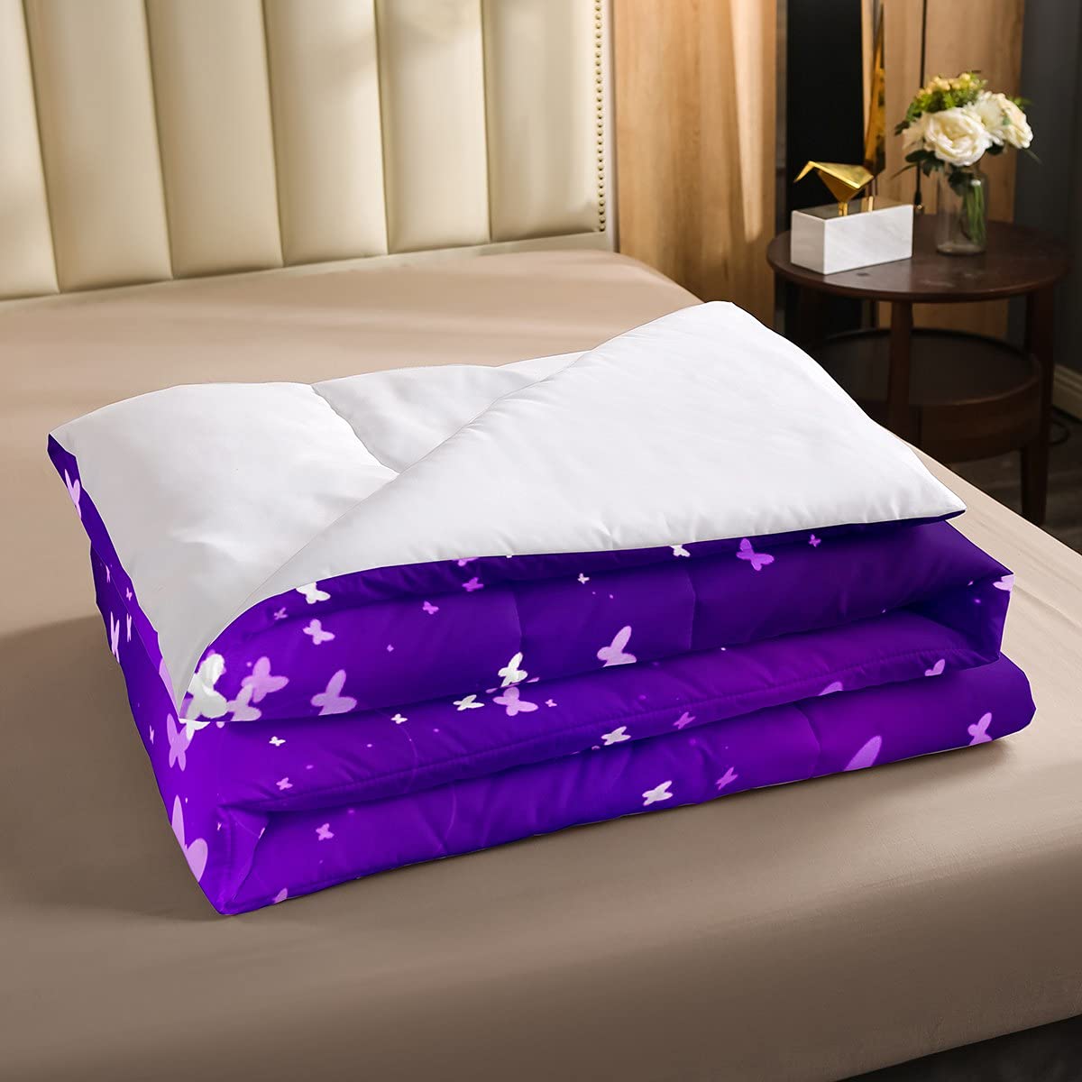 Homemissing - Set di biancheria da letto con copripiumino a farfalla, motivo farfalle, per ragazzi e ragazze, insetti volanti, copripiumino 3D con animali, biancheria da letto e lino, viola e blu