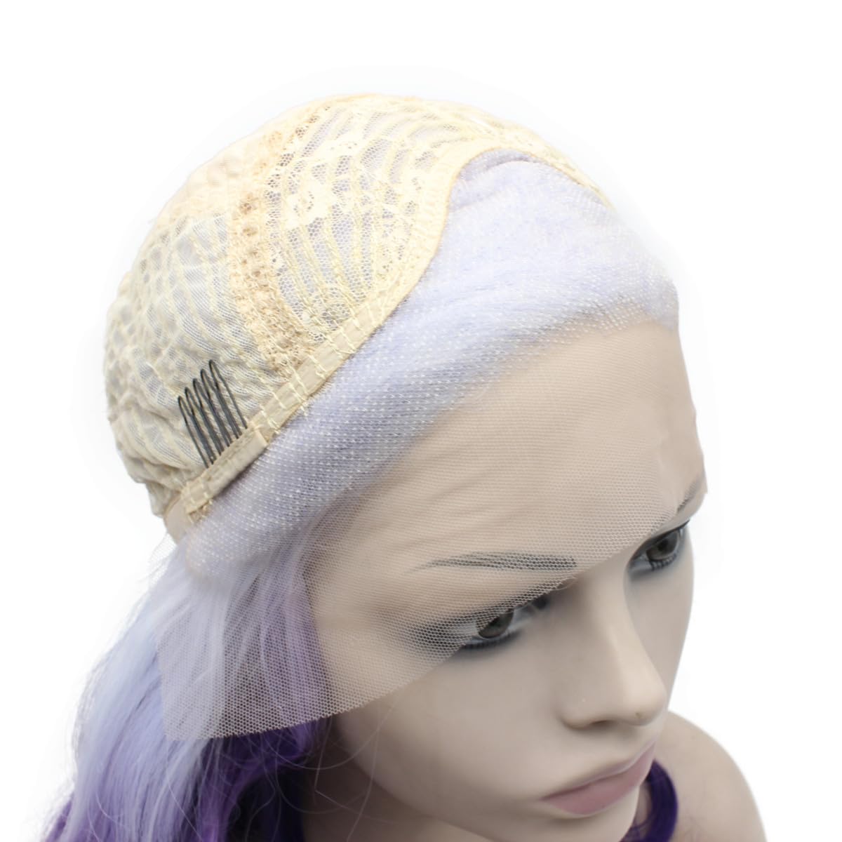 Peakia Long Wavy Ombre White Purple Synthetic Lace Front Wig Half Hand Tied Heat Resistant Fiber Hair Cosplay Wig