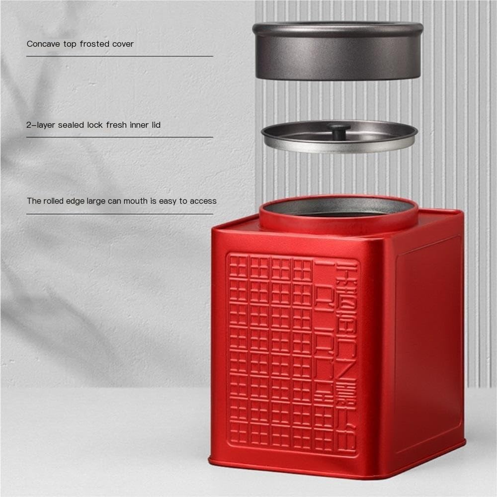 SONGCHAO Sugar Jar Creative Bulk Tea Storage Container Jar Large Capacity Square Metal Jar Empty Jar Retro Chinese Tea Set Single Jar Tea Canister(E,Large)