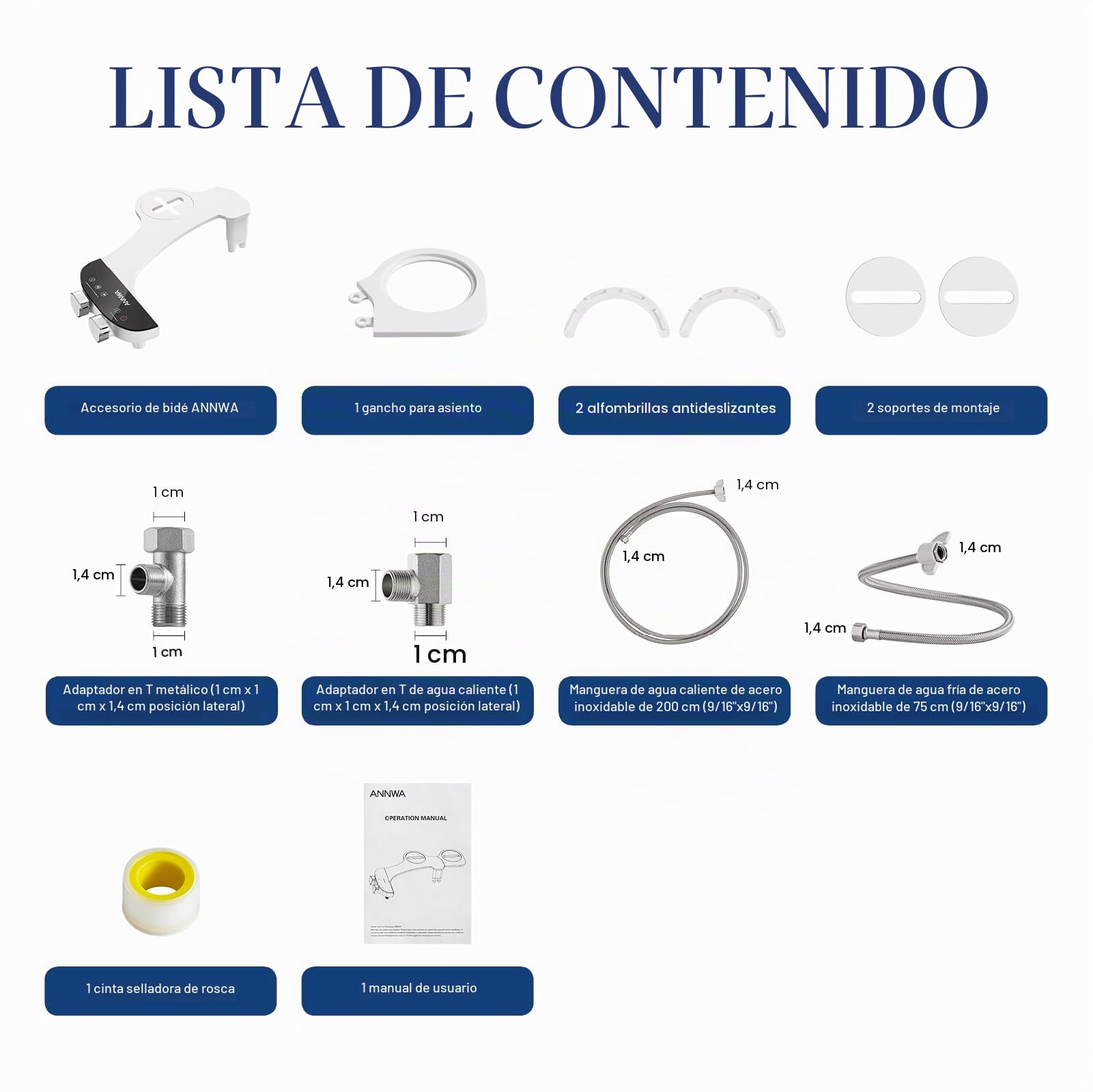 Bidé para WC con Agua Caliente y Fría, Portátil No Eléctrico con Ducha Integrada, Boquilla Retráctil Autolimpiante, Control de Presión (TT18NA)