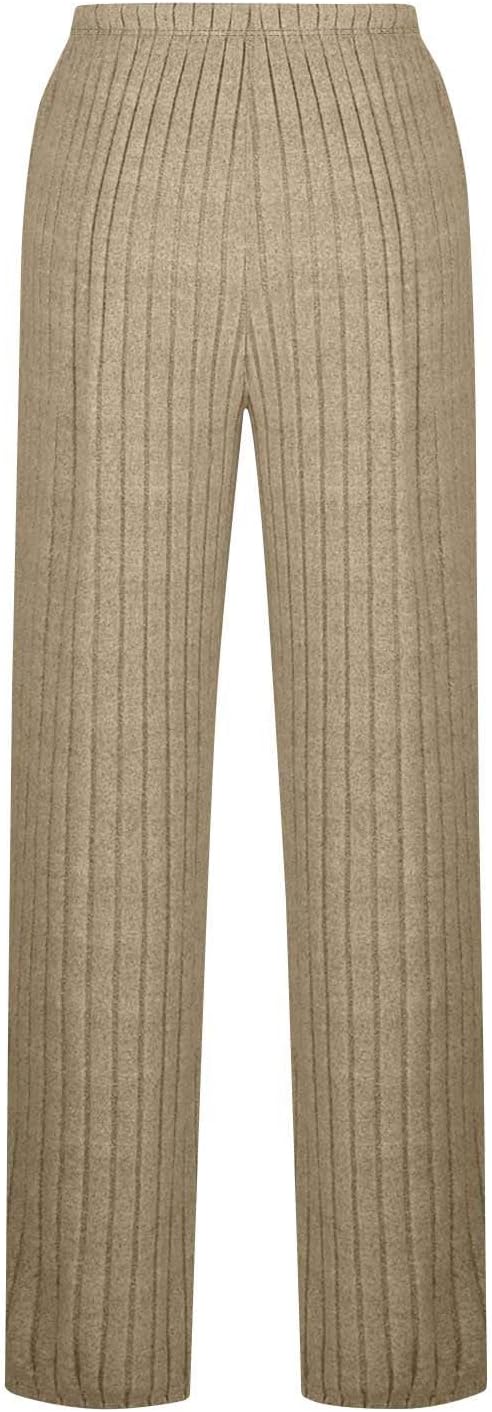 Womens Ribbed Knit Lounge Pants Elastic High Waist Loose Wide Leg Drawstring Pant Fall Comfy Solid Color Trousers