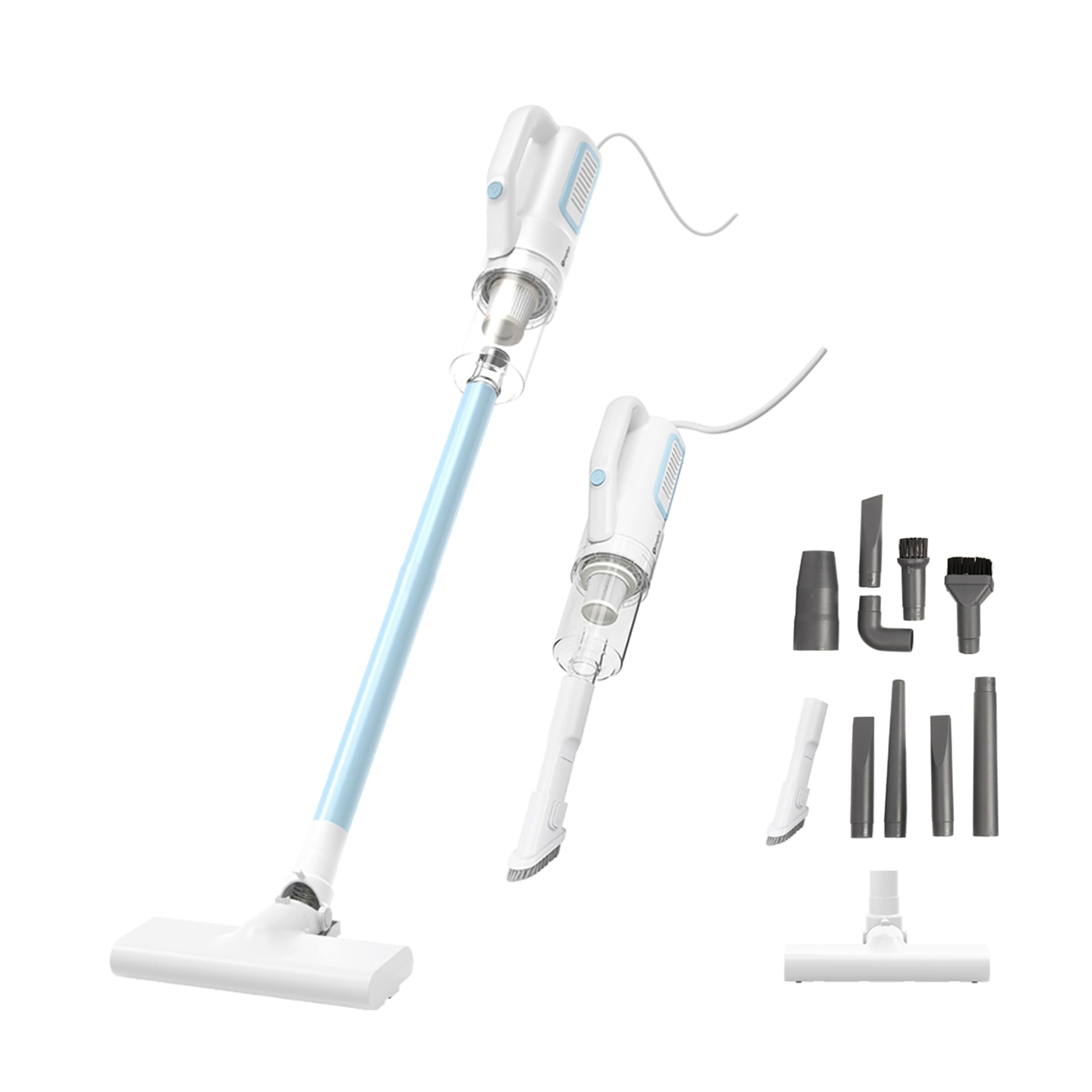 SIMPLUS Aspirapolvere 9 in 1 con cavo, 500 W, 16 KPa, aspirapolvere a mano e a mano, leggero da 1 kg, HEPA F8, cavo da 4 m, senza sacchetto, per pavimenti duri, tappeti, peli di animali (bianco)