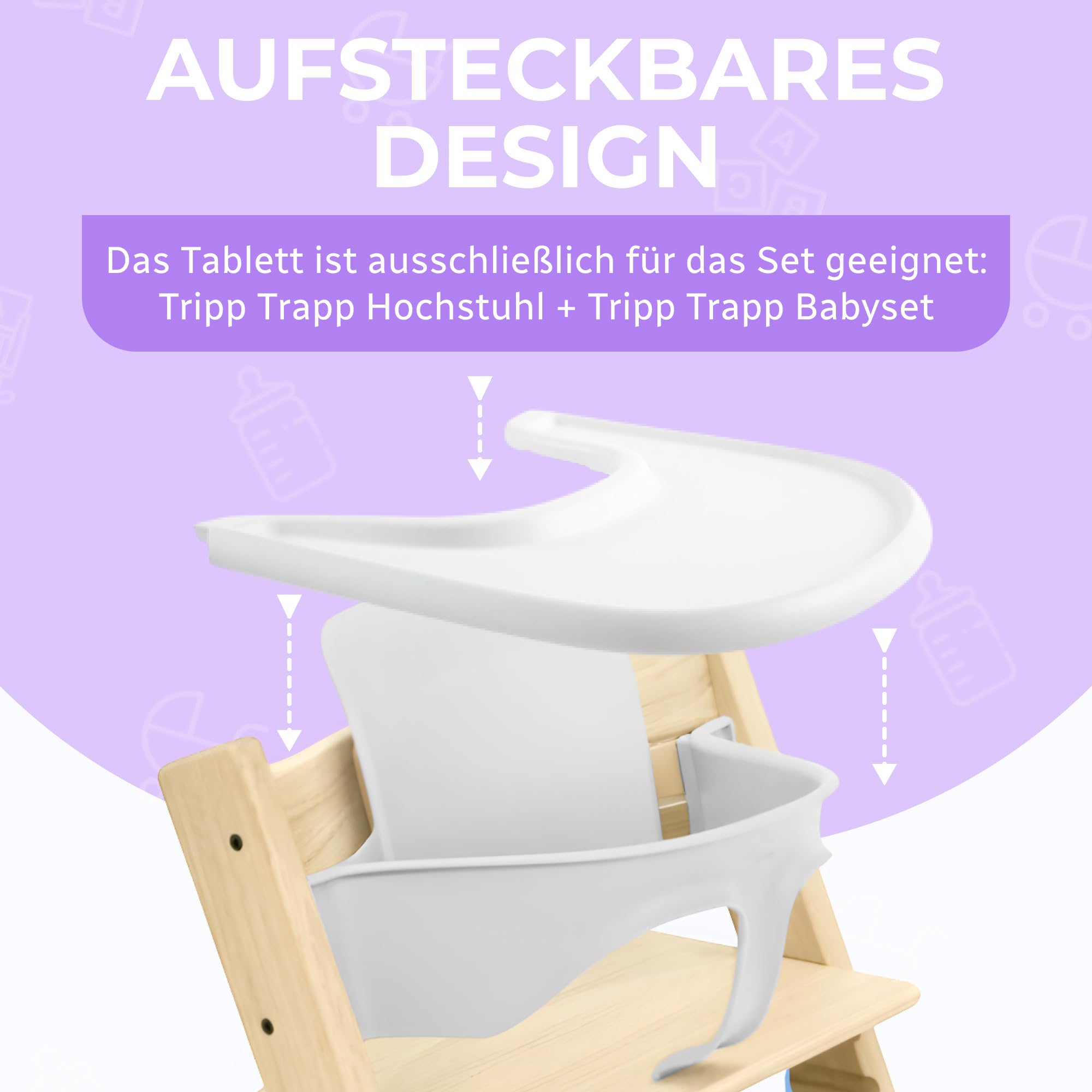 Hochstuhl-Tisch kompatibel mit Stokke Tripp Trapp MattGrau Essbrett BPA-frei
