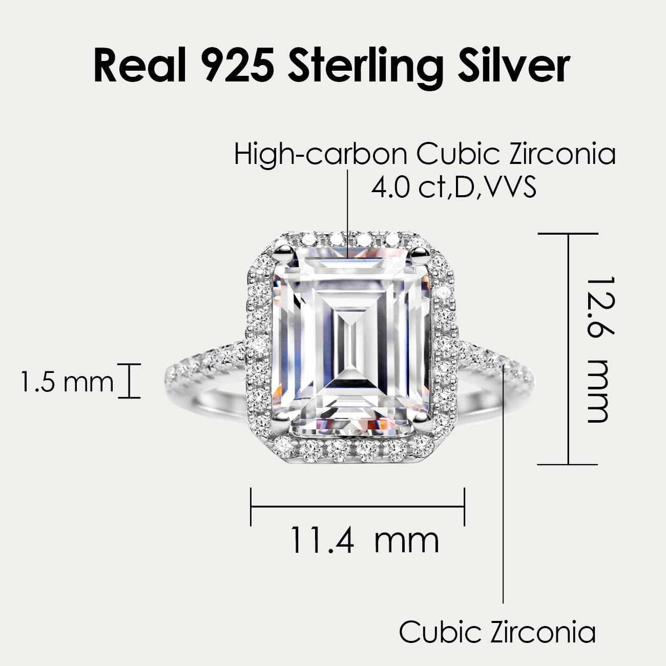 Michooyel S925 4.0ct Emerald Cut Engagement Ring for Women Halo Promise Ring Cubic Zirconia Sterling Silver Wedding Band Ring for Women - Image 5