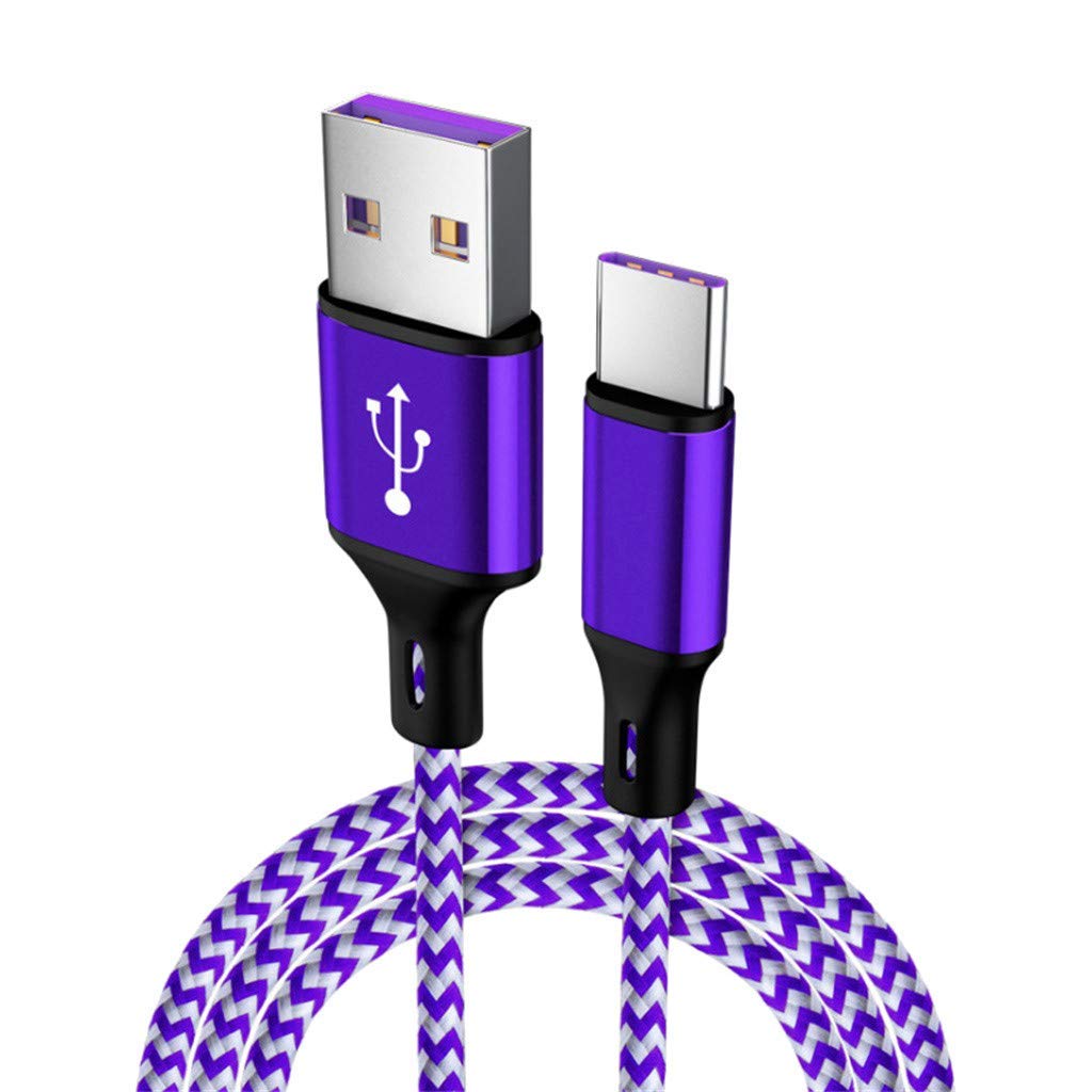 SYGA Type-C Data Cable Mate 5A Super Fast Charge Braided Data Cable for Huawei Charging Cable (Purple)