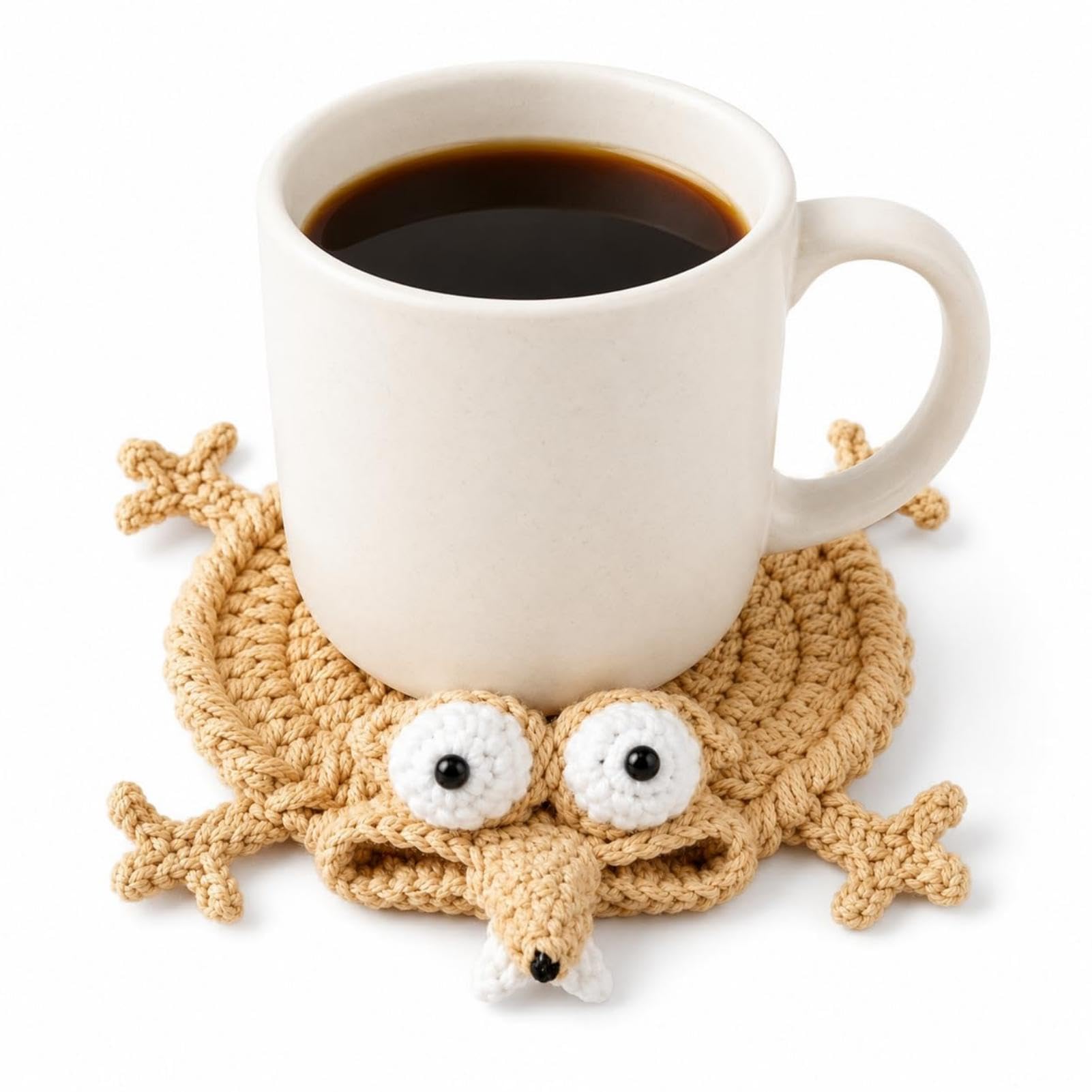 Funny Crochet Coaster, Crochet Critter Mat Coaster, Cute Handmade Drink Coasters, Woven Table Protection Cup Mat for Coffee Table Desk Decor, Unique Gift for Coffee & Animal Lovers (Squirrel)