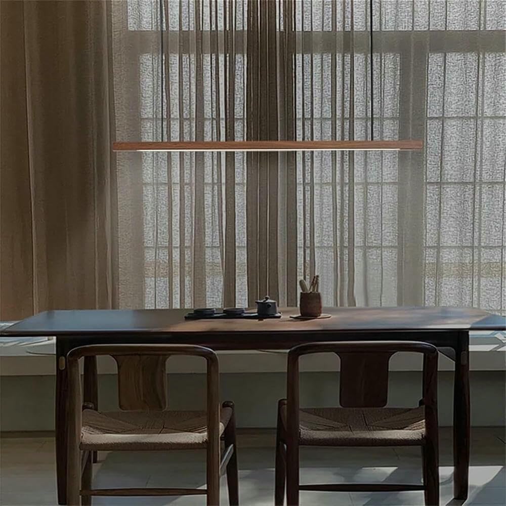 Lampada a Sospensione Moderna a LED dimmerabile, lampadario lineare in Legno per Ufficio, Altezza Regolabile (120 cm/47,2 Pollici)