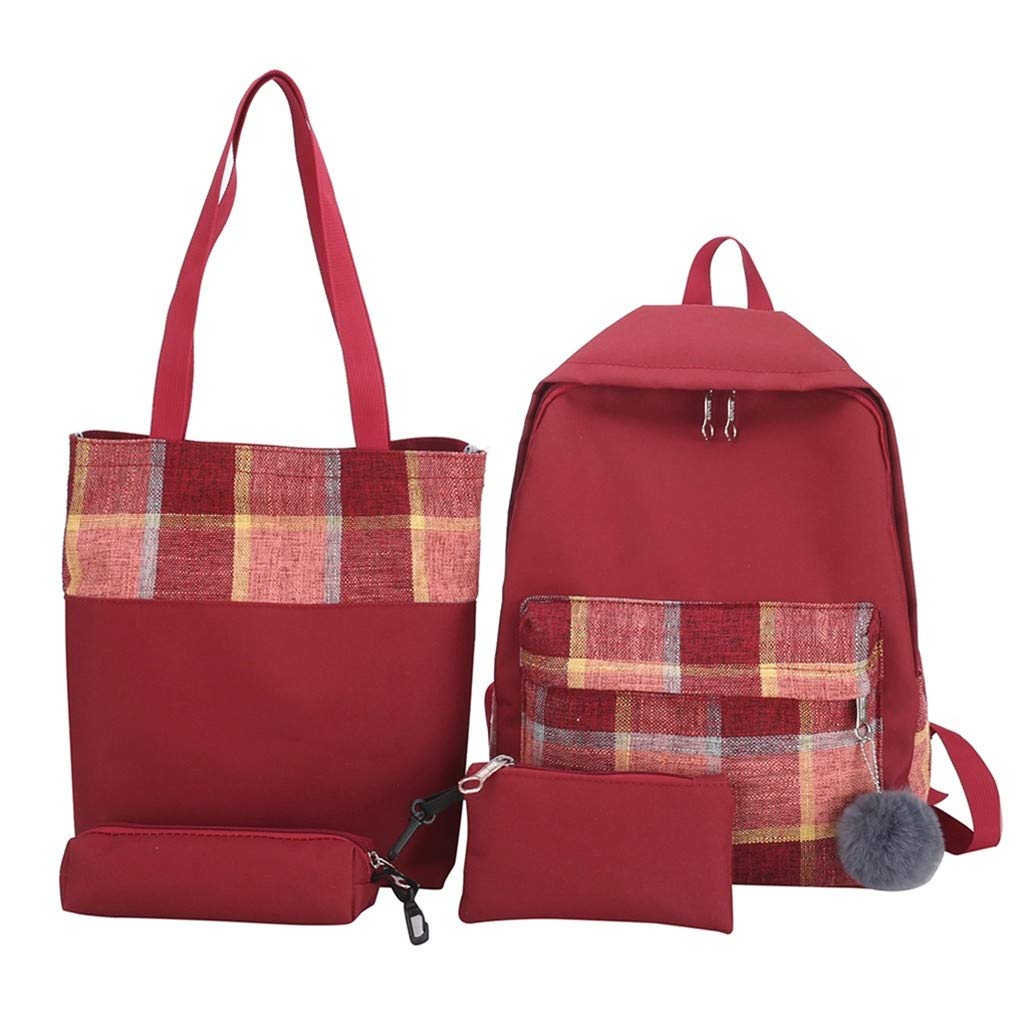 Set 4pcs Bags For Women Plaid Printing Retro Shoulder Backpack 4Pcs Plaid Pattern Handbag Set