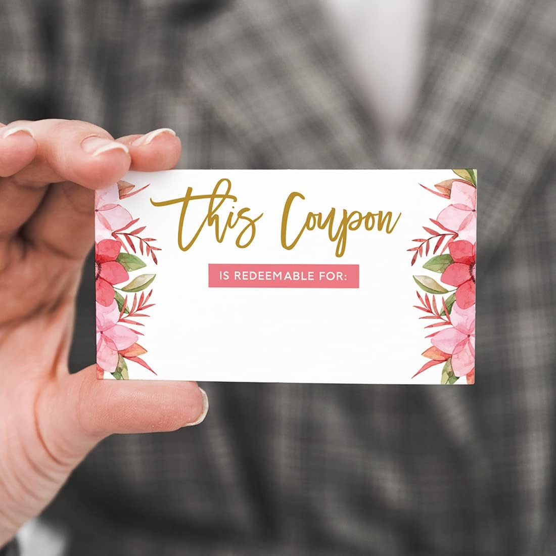Andaz Press Pink Florals Blank Coupon Is Redeemable For Voucher Cards, Loyalty Certificate Coupons, Redeem Discount Small Business Package Inserts for Customers, Her, Him 100-Pack, 2 x 3.5-Inch