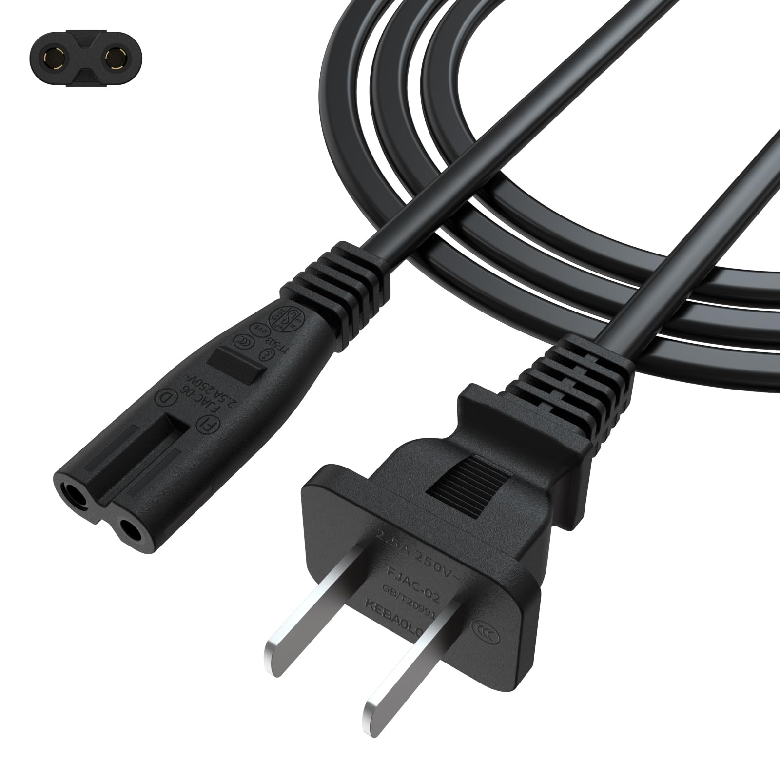 6.6FT/2m AC Power Cord 2 Prong Cable Compatible with Sony PS4 / PS5 / PS3 Slim, SRS-XP500 SRS-XP700 SRS-RA3000, Xbox One S/X, TV Speaker Monitor Power