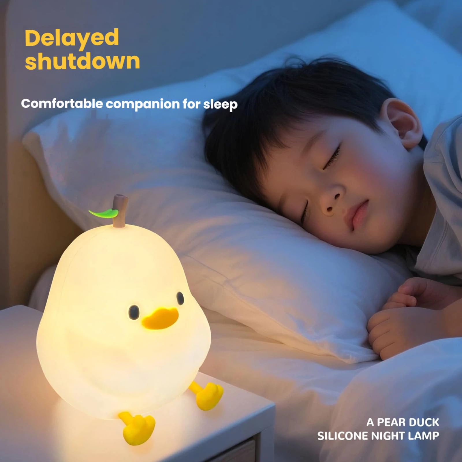 Luz nocturna táctil, bonita forma de pato, forma de animal, luz suave, lámpara de noche de silicona, para habitación de niños