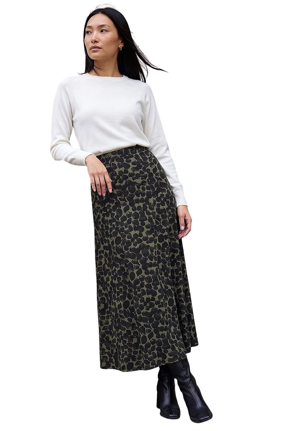 Roman Jersey Skirt for Women UK - Ladies Midi Maxi Floral Animal Print Autumn Winter Swing Smart Casual Office Cocktail Party Going Out Evening Holiday Cruise