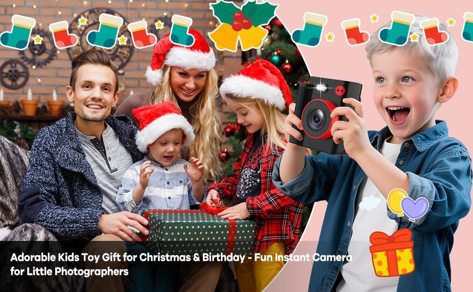 Miniatura 4 de Cámara de impresión instantánea para niños, cámara digital negra clásica para niños de 3 a 12 años, 1080P HD con tarjeta SD de 32 GB, modo selfie y