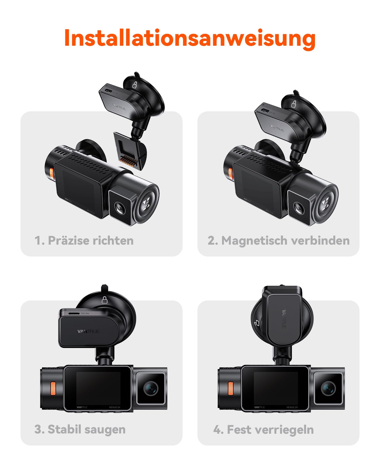 VANTRUE GPS Saugnapfhalterung für N5S/N4PS/N4S/N2X Dashcam Auto Kamera, GPS-Aufzeichnung (Position, Fahrroute und Geschwindigkeit), USB-C Port, unterstützt Verbindung mit LT01 LTE-Modul