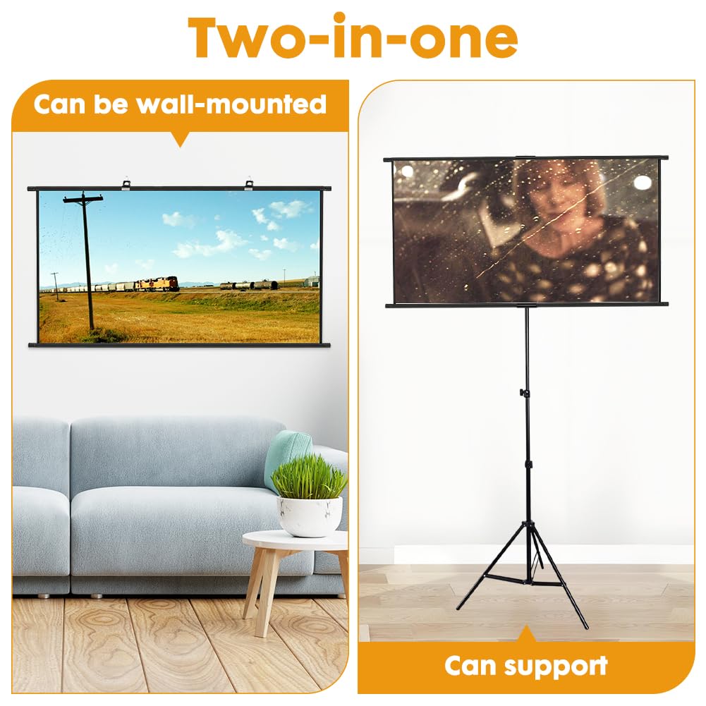 Gohytal Beamer Leinwand mit Stativ 100 Zoll, Tragbar Projektor Leinwand 16:9, 4K HD ProjektionLeinwand mit Stativ Höhenverstellbar für Heimkino, Innen Außen Filme Tagungsraum Hochzeiten