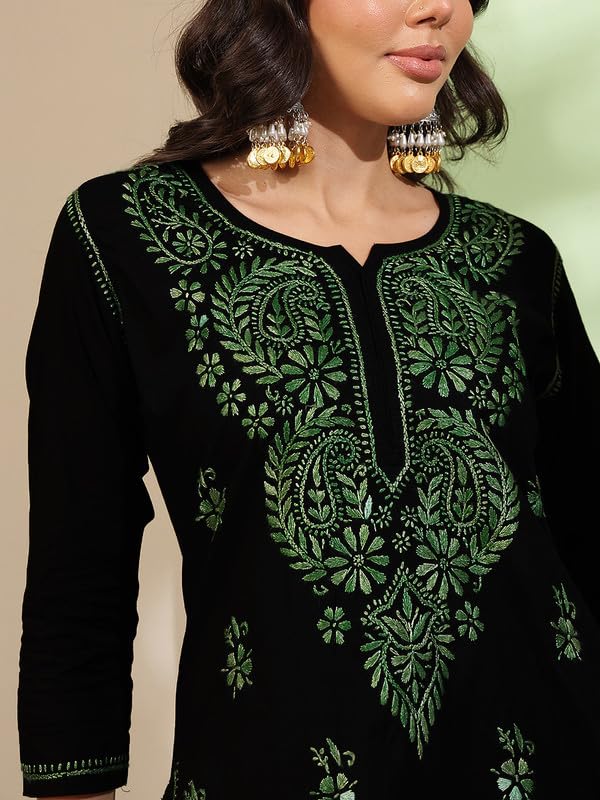 Image of Ada Hand Embroidered Lucknowi Chikankari Cotton Kurta Kurti for Women A411191