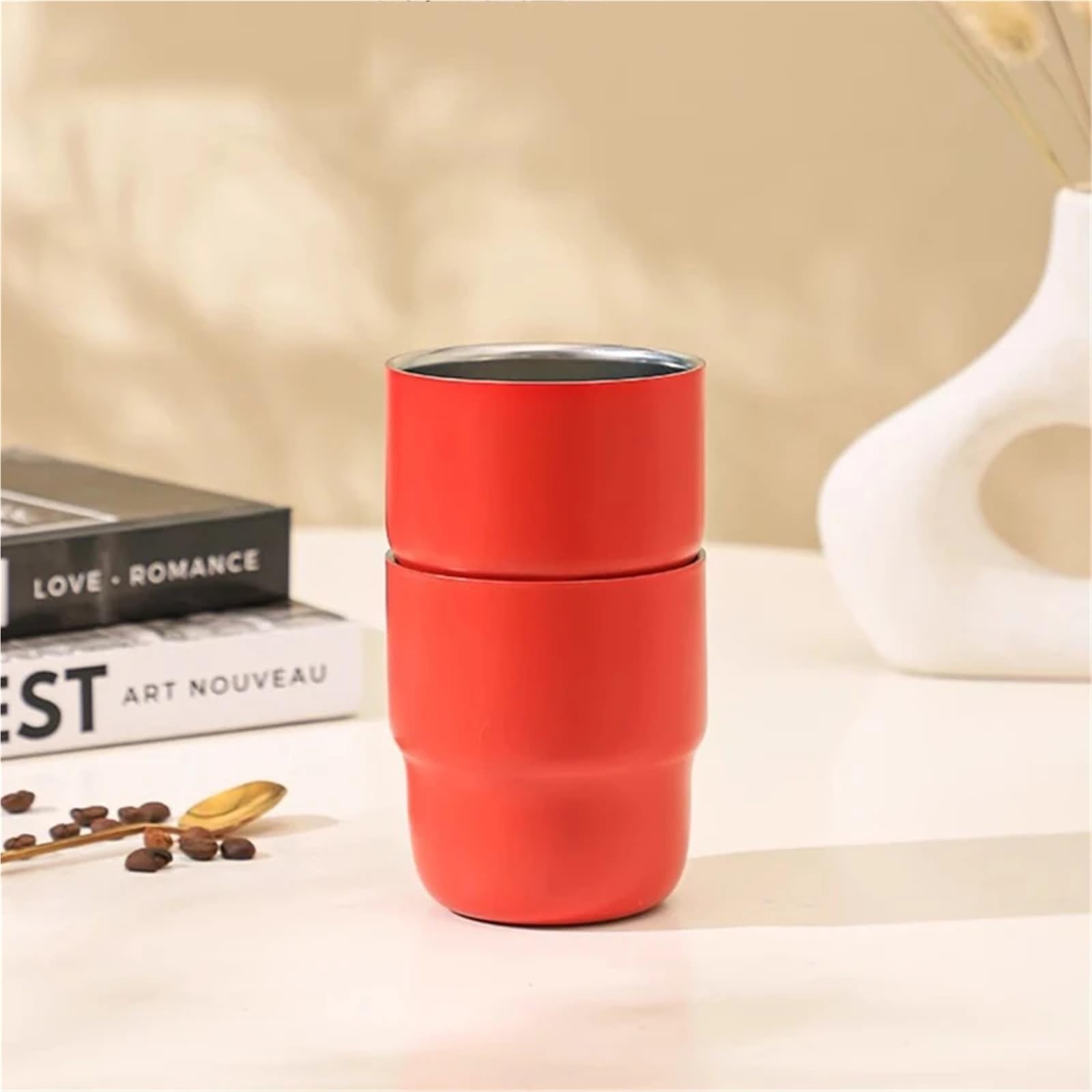 Kaffeetasse aus Edelstahl Becher aus Edelstahl 304, tragbarer Reisebecher for heiße und kalte Getränke, 255 ml, Reise-, Kaffee- und Partybecher(GlossyWhite)