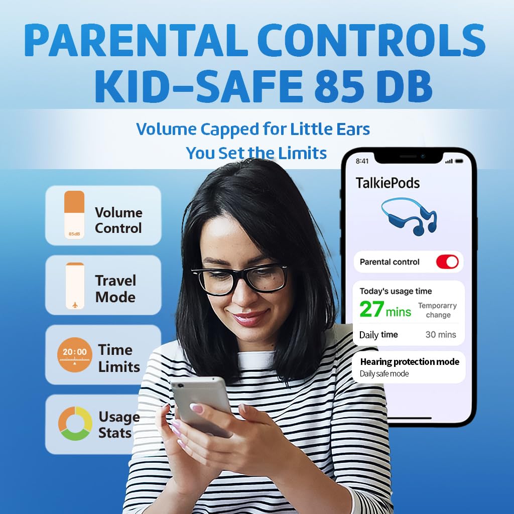 Kinder-Bluetooth-Kopfhörer, Luftleitung, offenes Ohr, Mikrofon/Touch, 85 dB sichere Lautstärke und elterliche Kontrolle, klares Audio, 30 g, robust und langlebig, IP54, 20H, Ohrhörer für Schule/Reisen