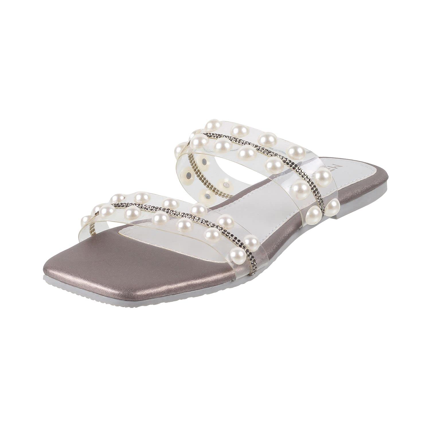 Women's Metallic Pearly Embellished Flat Fashion Slip-on