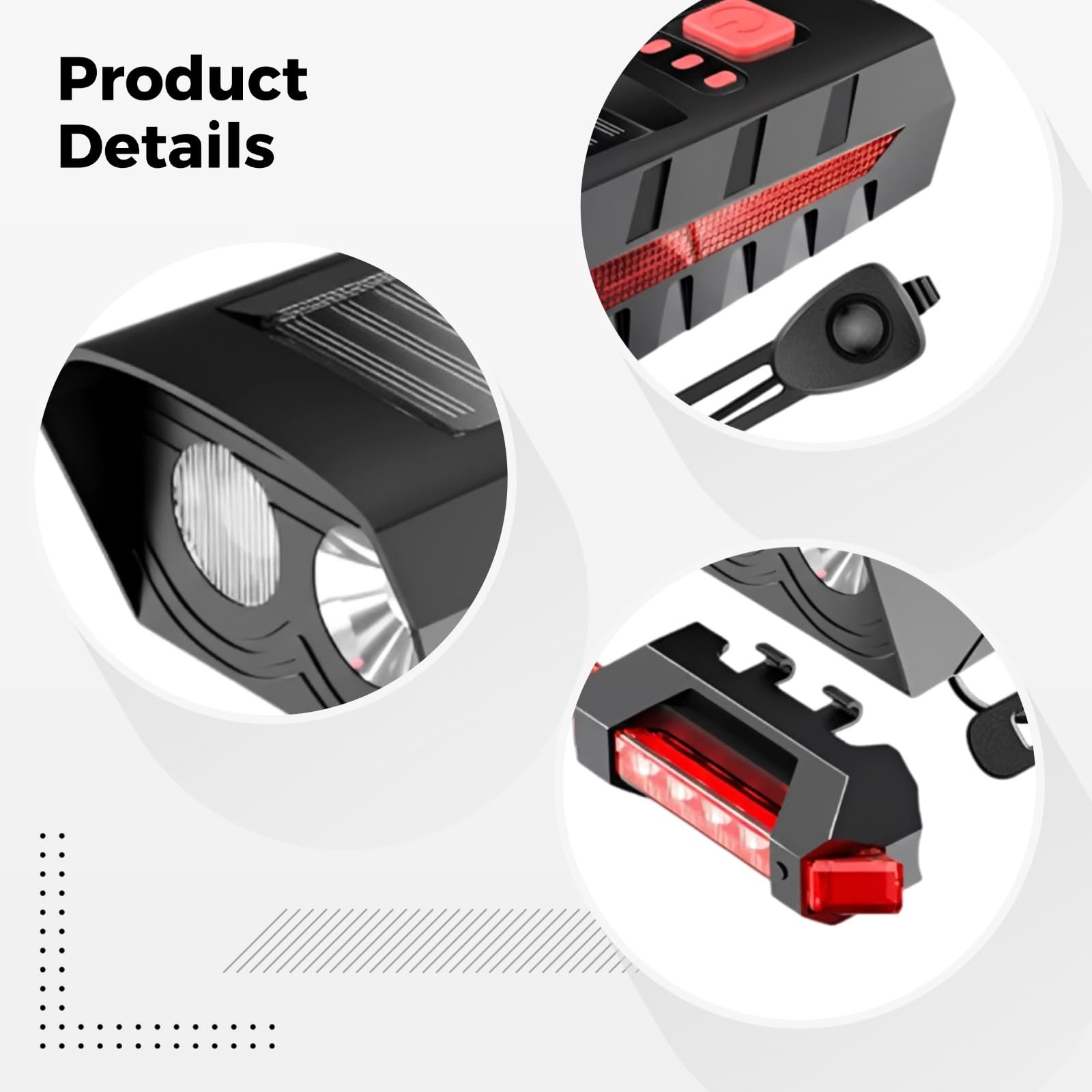 Solar-Fahrrad-Front- und Rücklicht-Set, rote LED-Frontlampe mit Rücklicht und lautem Signalton, Akku 2.400 mAh oder 4.000 mAh, solar aufladbar, leicht zu montieren, für Fahrten bei Dunkelheit