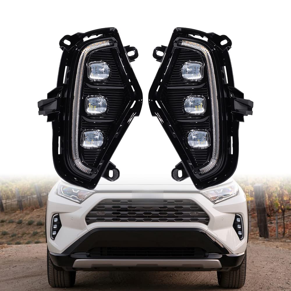 2X LED Daytime Running Light Foglamp DRL Turn Signal Lamp Compatible with Compatible with 2019-2022 2023 Toyota RAV 4