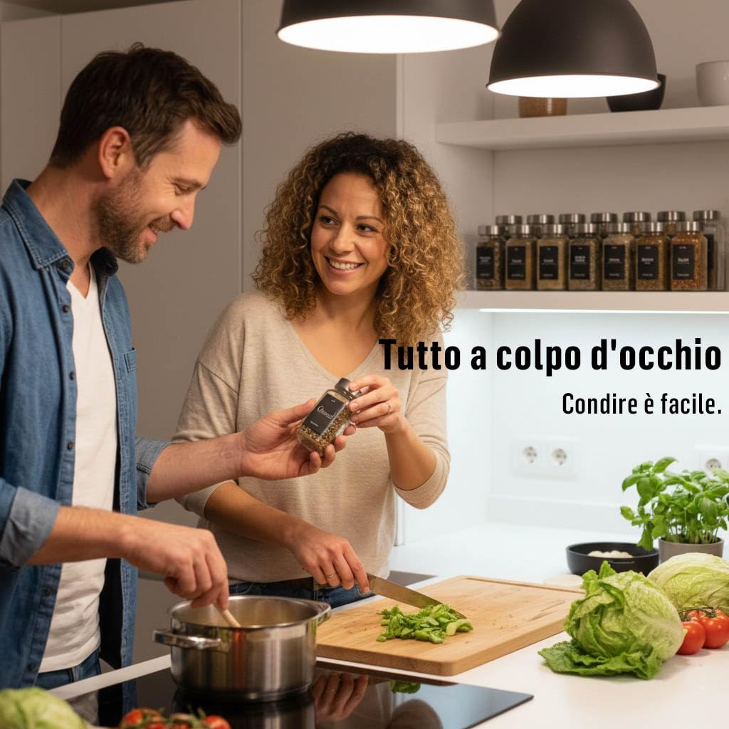 Deco haus® Set da 12 Contenitori per Spezie con Tappo a Vite - Kit per Condimenti con Etichette, Imbuto, Spazzola, Pennarello - Barattoli Portaspezie Piccoli in Vetro Trasparente da 120ml, 10,5x4,3 cm