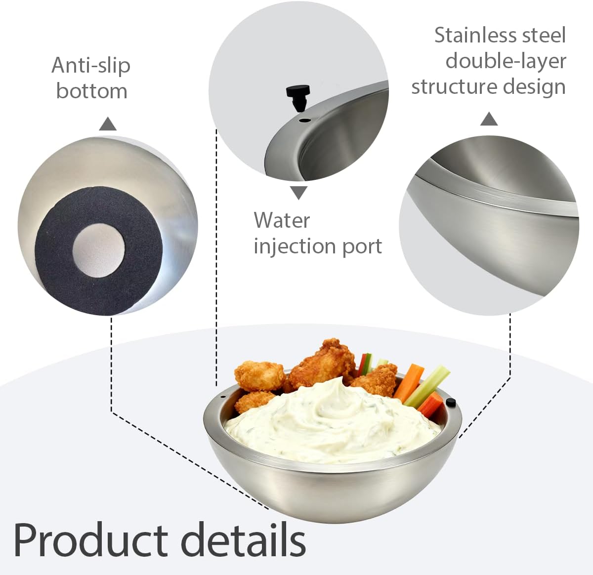 Dip Chiller Bowl Large 70oz Capacity Stainless Steel Double Walled Insulated Ice Serving Bowl Insulated Dip ice bowl Parties Salsa Condiments Salad & Food Hot or Cold Sauces Guacamole